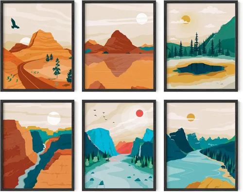 Vista 10 de HAUS AND HUES Pósteres vintage del parque nacional, juego de 6 impresiones artísticas de parques nacionales, arte de pared de naturaleza y juego