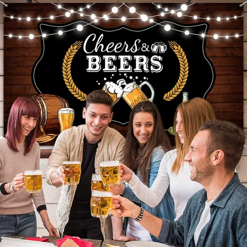 Vista 6 de Decoraciones de fiesta de animaciones y cervezas, tablero de madera rústico retro para cumpleaños de 30, 40, 50, fiesta temática de cumpleaños