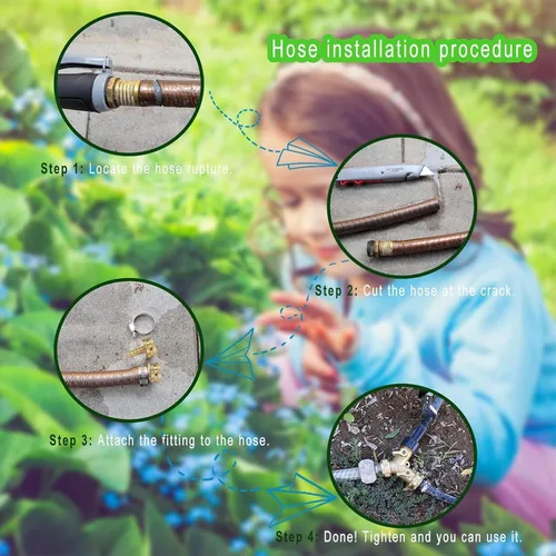 Vista 5 de AOPANDA Conector de reparación de extremo de manguera de agua de latón macizo con púa de 1/4" x rosca GHT hembra de 3/4", incluye abrazaderas