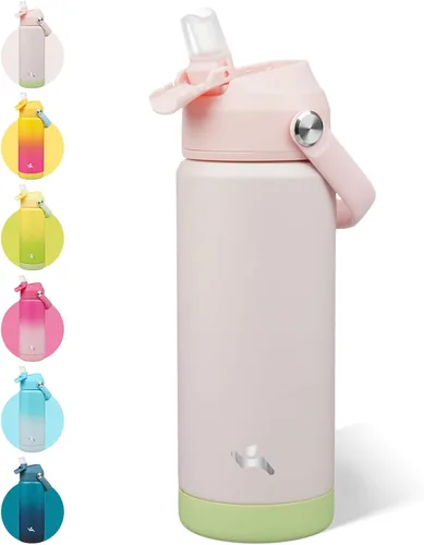 Vista 16 de Konokyo - Botella de agua deportiva aislada de acero inoxidable de 18 onzas con tapa con popote Black; BPA-free, leak-proof sports bottle with