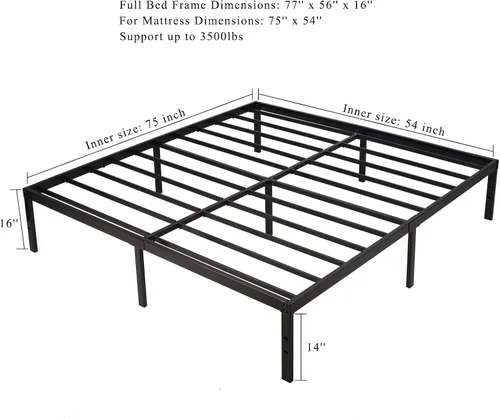 Vista 2 de Homdock Base de cama de tamaño matrimonial, base de colchón de plataforma de metal resistente de 16 pulgadas, estructura de acero resistente