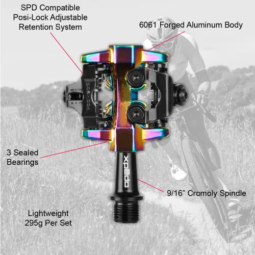 Vista 6 de XPEDO CXR - Pedales de ciclismo sin clip Entrada de doble cara, retención Posi-Lock, cuerpo de aluminio ligero, ideal para ciclocross, grava
