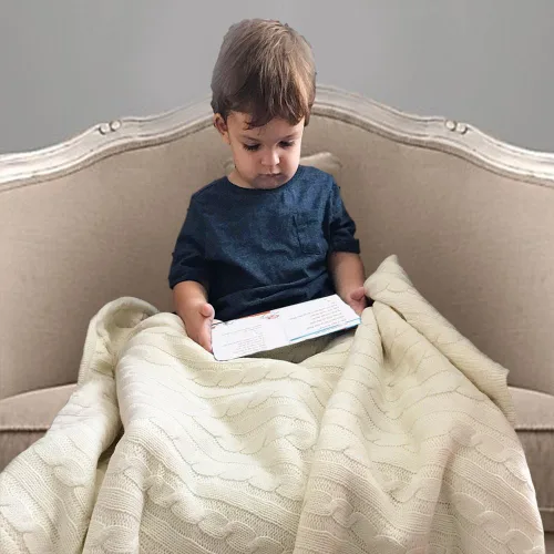 Vista 3 de Magnolia Cable Knit and Sherpa Baby Blanket (Beach Glass)