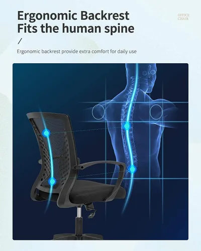 Vista 5 de Silla de oficina, silla de escritorio giratoria con respaldo medio con reposabrazos, soporte lumbar de malla, silla de computadora, altura