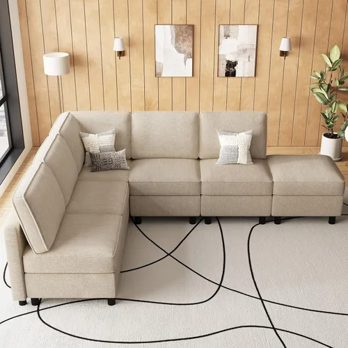 Vista 37 de Belffin - Sofá cama modular de 110.2 pulgadas, 12 asientos, color beige