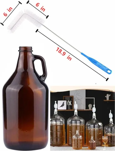 Vista 2 de Cepillo Carboy, 2 piezas de cepillos de nailon de 30 pulgadas y cepillos de acero inoxidable con mango extendido para botellas de agua de 3, 5, 6