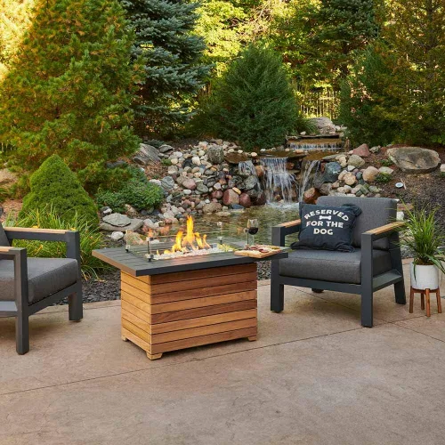 Vista 7 de Outdoor GreatRoom Co - Mesa para hoguera de propano – Darien – Pozos de gas para patio exterior – Mesa rectangular de hormigón Everblend de 44
