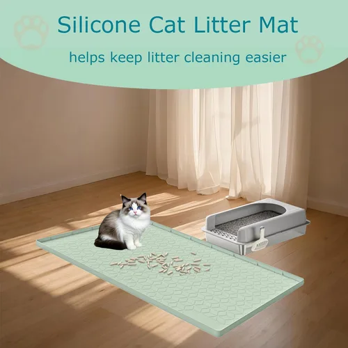 Vista 6 de Alfombra para Arena de Gatos, Alfombra de Silicona Grande para Caja de Arena - 28 x 22 pulgadas, Impermeable y Antideslizante, Duradero y Fácil