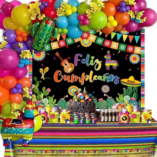 Vista 3 de Telón de fondo de Feliz Cumpleaños, fiesta mexicana, decoración de fiesta de feliz cumpleaños, Cinco de Mayo, Taco, carnaval, fotografía, fondo