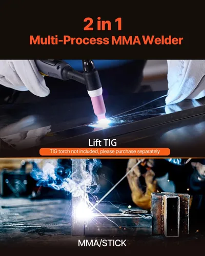 Vista 2 de VEVOR Soldador MMA, 205A 2 en 1 Soldador de varilla MMA Lift TIG, Soldador inversor IGBT de doble voltaje 110/220 V con pantalla digital, Fuerza