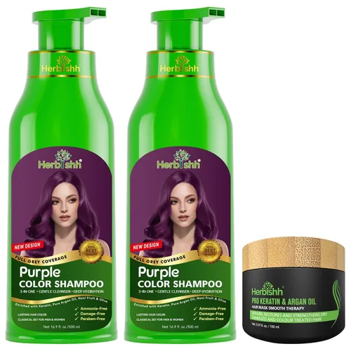 Vista 11 de Paquete combinado – 2 unidades de champú de color de cabello Herbishh + 1 máscara de cabello intenso de argán – Tinte para cabello gris de larga