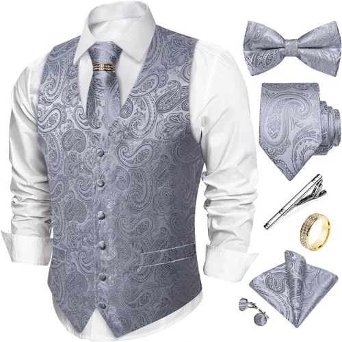 Vista 8 de DiBanGu Conjunto de chaleco de corbata y corbatín para hombre, chaleco de Negro