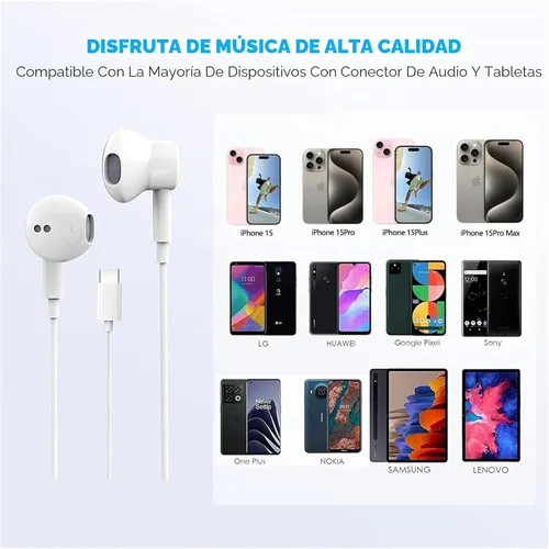 Vista 5 de Auriculares USB C para iPhone 17/16/15 Pro Max Plus Auriculares Tipo C con Micrófono y Control Remoto Cancelación de Ruido para iPhone 17/16/15 Pro