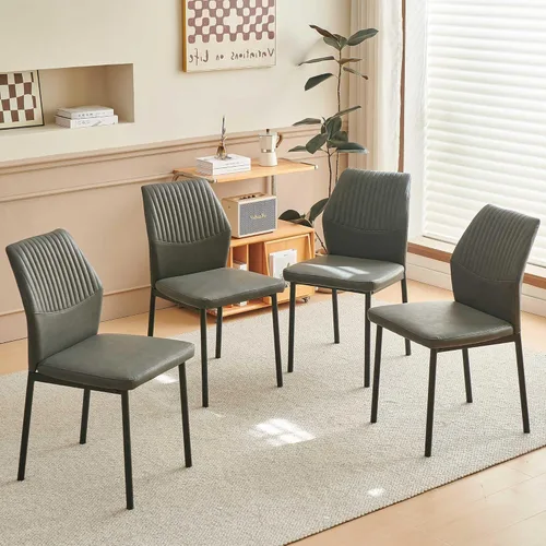 Vista 13 de Juego de 2 sillas de comedor de piel sintética con patas de metal negro, juego de 2 sillas de comedor impermeables para cocina y comedor, montaje
