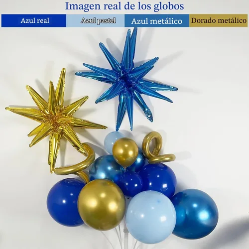 Vista 3 de Kit de guirnalda de arco de globos de oro azul con globos de estrella para decoración temática de superhéroes, decoración de cumpleaños para niños