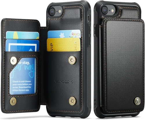 Vista 75 de Vinich for iPhone XR Wallet Case with Card Holder, Black RFID Blocking Credit Slots, Kickstand, Shockproof Flip Phone Cover, PU Leather, Double