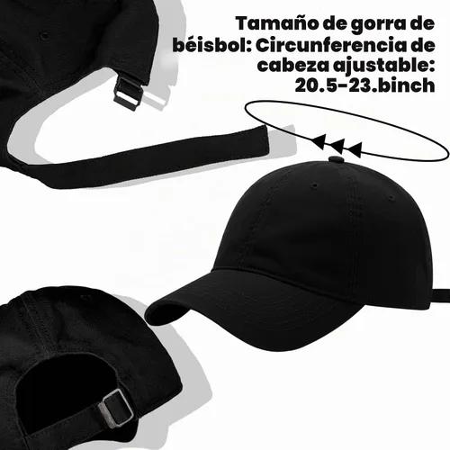 Vista 2 de Paquete de 3 gorras de béisbol vintage lavadas lisas de algodón de sarga ajustable a granel de perfil bajo clásico para hombres/mujeres
