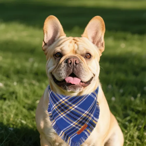Vista 3 de ADOGGYGO Bandanas para Perros Macho con Bordes de Borlas, Elegante Bufanda a Cuadros Azul para Mascotas, Tela de Algodón Suave, Bandanas Reversibles
