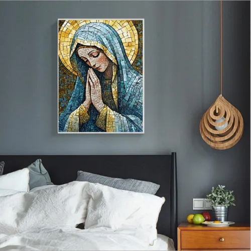 Vista 5 de MaiYiYi Kit de pintura de diamantes de oración de Virgen María, taladro redondo completo 5D, kit de punto de cruz, juego de pintura de diamante