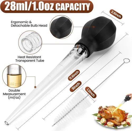 Vista 5 de SCHVUBENR Baster de Pavo Grande con Cepillo de Limpieza - Herramienta de Baster Premium para Cocinar - Fácil de Usar y Limpiar - Potente Baster