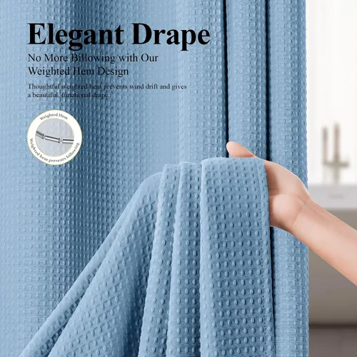 Vista 4 de 3 in 1 Waffle Shower Curtain Set with Liner 72x72 Moonlight Blue Moonlight Blue Blue