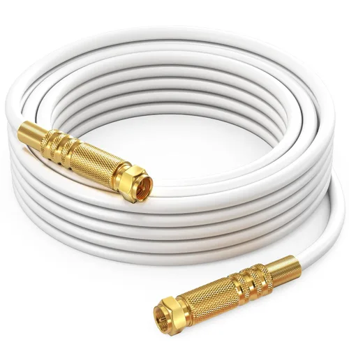 Vista 21 de Cable coaxial RG6, triple blindado, sin oxígeno, cable de cobre para TV, Internet y más, cable coaxial flexible de 1.5 pies, color blanco