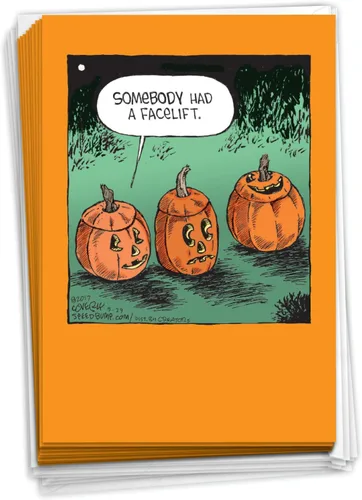 Vista 15 de NobleWorks - Juego de 12 divertidas tarjetas de felicitación de Halloween con sobres de 5 x 7 para hombres, mujeres 1x12 diseños - Calabaza