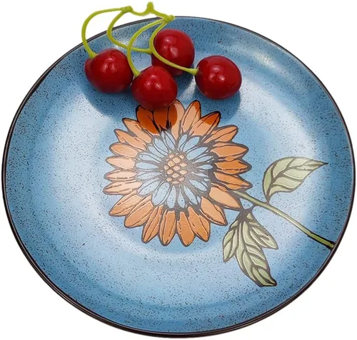 Vista 3 de Plato de porcelana de 6 pulgadas, plato de postre de banquete, patrón de flores y pájaros, juego de 4
