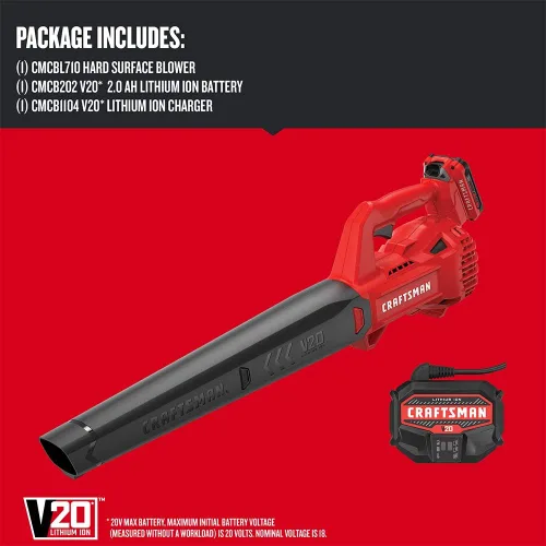 Vista 2 de CRAFTSMAN 20V MAX Soplador de hojas inalámbrico con batería y cargador, soplador eléctrico de hojas para superficies duras, potente hasta 90 MPH