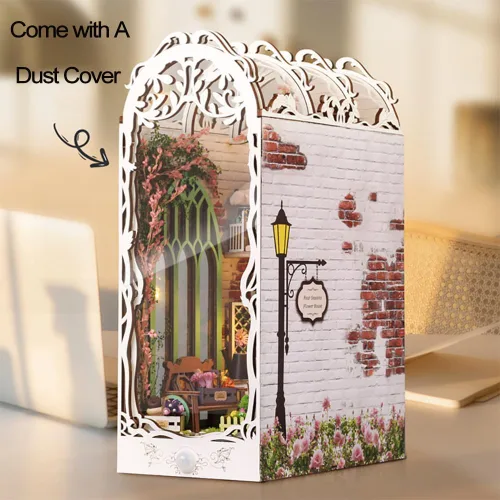 Vista 4 de Kit de rincón de libros para bricolaje, kit de rincón de libros en miniatura para adultos, adolescentes, rompecabezas de madera 3D, decoración
