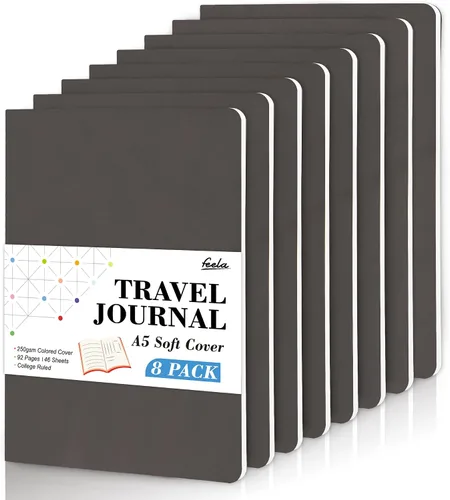 Vista 28 de Feela - Paquete de 8 cuadernos de tapa blanda en masa, cuadernos universitarios rayados para el trabajo, cuaderno de viaje rayado para mujeres