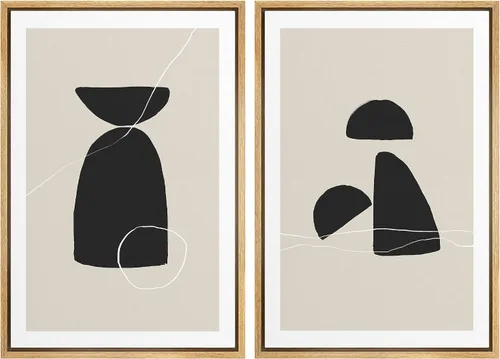 Vista 25 de SIGNWIN Lienzo enmarcado para pared, juego de arte de collage de ondas en espiral de mediados de siglo, formas abstractas, acogedor, neutro