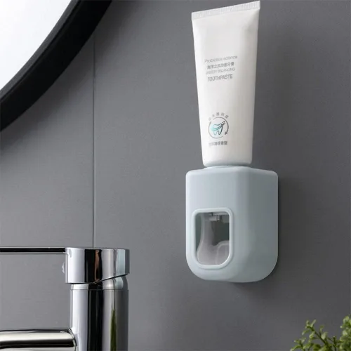 Vista 5 de Dispensador automático de pasta de dientes para montaje en pared, a prueba de agua, exprimidor de pasta de dientes perezosa, soporte para cepillos