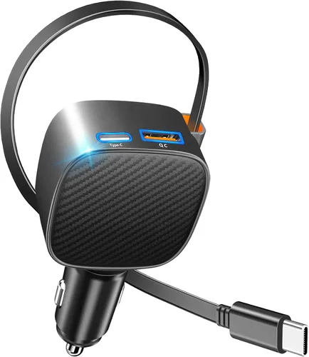 Vista 19 de Cargador retráctil certificado MFi de Apple, cargador de coche de 120W PD Bronce negro
