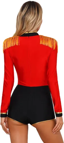 Vista 3 de ranrann Body de maestro de circo para mujer, disfraz de Halloween con flecos en el hombro para cosplay