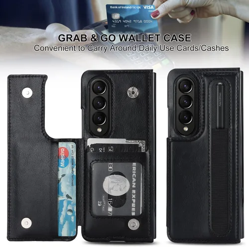 Vista 2 de Funda para Samsung Galaxy Z Fold 3 con soporte para bolígrafo S y tarjetero, protector de billetera resistente a prueba de golpes, funda de cuero