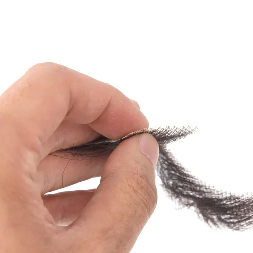 Vista 6 de Justin Happy Bigotes falsos de cabello humano para hombres, un par de bigotes falsos negros realistas atados a mano, barbas de cabra falsas