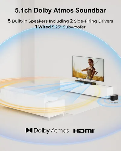 Vista 3 de ULTIMEA Sistema de barra de sonido envolvente de 5.1 canales con Dolby Negro