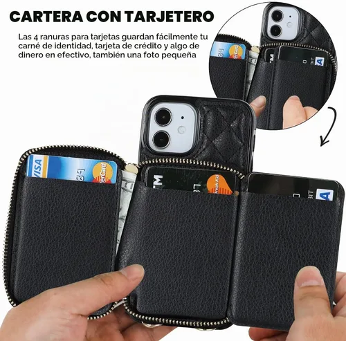 Vista 4 de Bocasal Funda tipo cartera tipo bandolera para iPhone 12 Mini, color negro