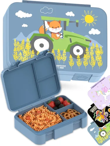 Vista 29 de BEARFOOT Lonchera infantil con compartimentos – Compacta y ligera A prueba de fugas, sin BPA, apta para lavavajillas Diseño dibujado a mano