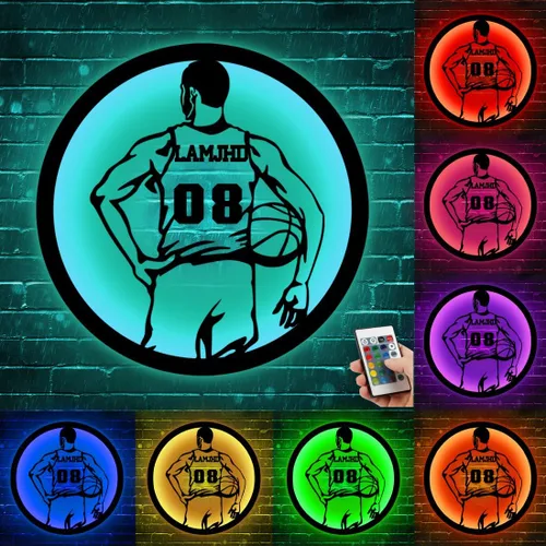 Vista 11 de Arte de Pared de Metal Personalizado de Béisbol con Bandera de EE.UU. con Luz LED, Letrero Personalizado con Nombre de Jugador de Sóftbol Americano