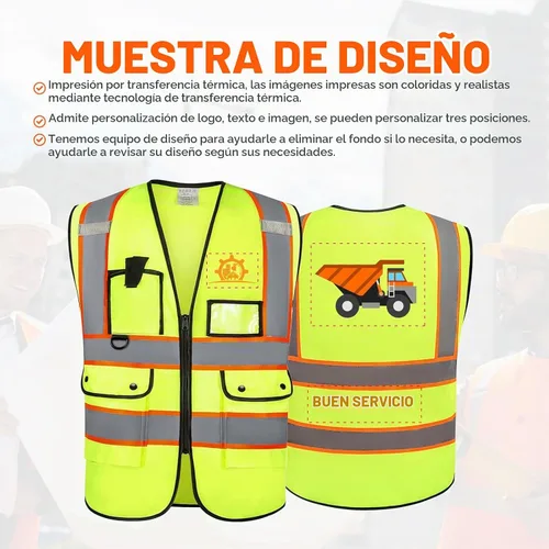 Vista 2 de Chaleco Reflectante Clase 2 de Seguridad ANSI con Bolsillos y Cremallera de Alta Visibilidad Uniforme de Construcción D-amarillo-1pack-personalizado