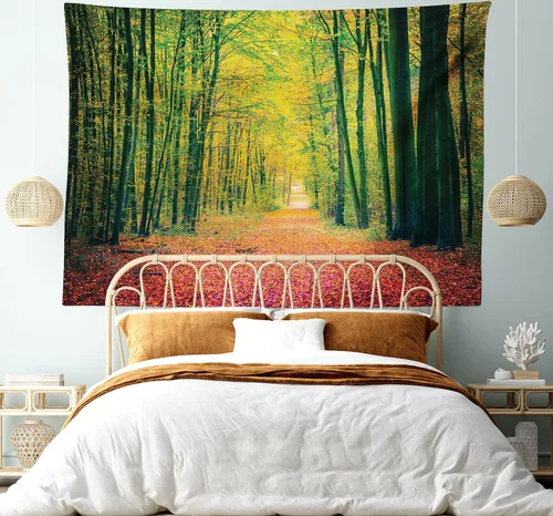 Vista 168 de Ambesonne Tapiz bohemio, diseño floral de bruja, luna y mariposa con adornos de mandala, decoración de tela para colgar en la pared para dormitorio