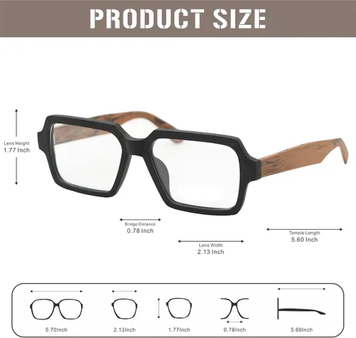 Vista 5 de J&L Gafas Moda Marco Grande De Madera Imitación Unisex Gafas Marco