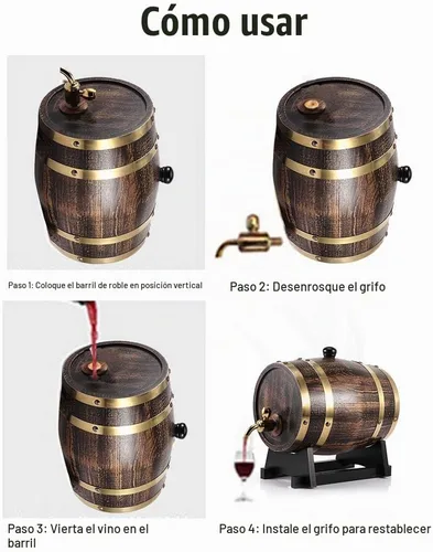 Vista 7 de Oumefar Envejecimiento de roble de 3 litros con soporte, mini dispensador de roble de madera de whisky con grifo, roble carbonizado