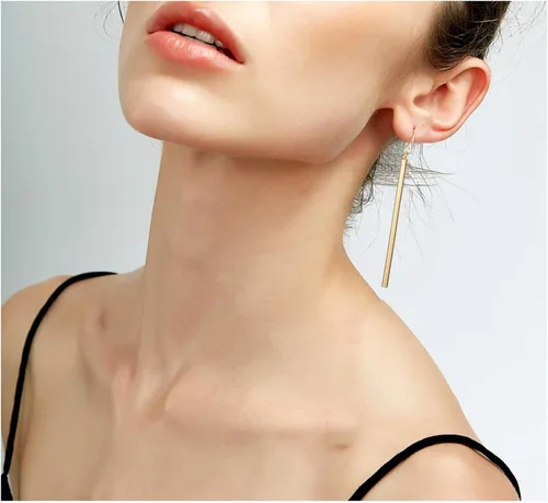 Vista 5 de Dije colgante de figura geométrica de barra rectangular larga estilo simple punk color oro o plata brillante arete colgante para mujer