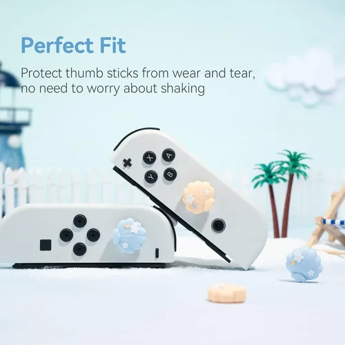Vista 3 de GeekShare Bonitas tapas de silicona Joycon con agarre para pulgar, funda de joystick compatible con Nintendo Switch OLED Switch Lite, 4