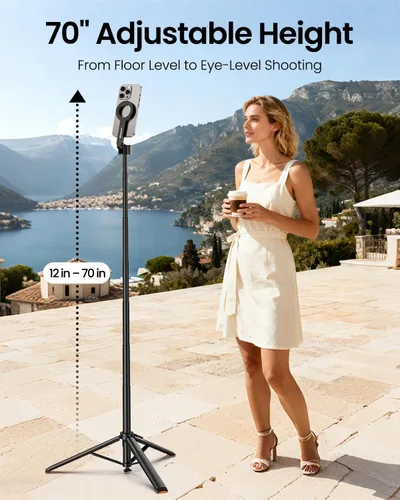 Vista 4 de UBeesize - Trípode para teléfono MagSafe Selfie Stick de 70 pulgadas con apertura automática para iPhone y Android Soporte magnético con soporte