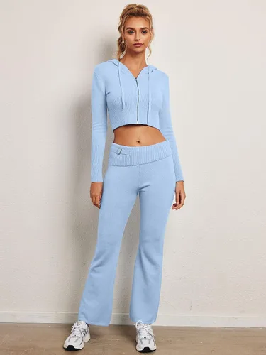Vista 4 de LILLUSORY Conjunto de 2 piezas de sudadera con capucha para mujer, diseño ajustado y moderno