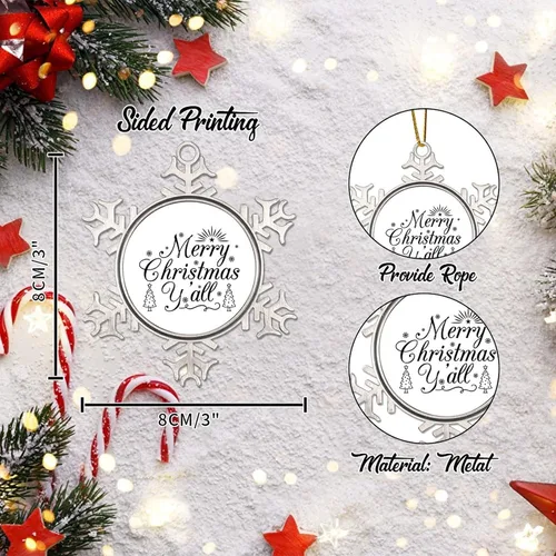 Vista 2 de Merry Christmas Y'all Ornament for Christmas Tree Decor Funny Christmas Quotes Novelty Metal Snowflake Christmas Ornaments Gift New Year Seasonal